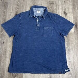 Faherty XL Indigo Dyed Blue Organic Cotton Polo Button Up Short Sleeve Shirt